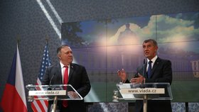 Tisková konference amerického ministra zahraničí Mikea Pompea a premiéra Andreje Babiše (ANO). Hlavními tématy byly vliv Ruska a Číny a dostavba jaderné elektrárny Dukovany. (12.8.2020)