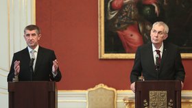 Premiér v demisi Babiš s prezidentem Zemanem na  Pražském hradě 6. 12. 2017