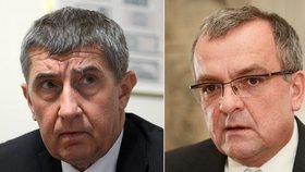 Vicepremiér Andrej Babiš (ANO, vlevo) a šéf poslanců TOP 09 Miroslav Kalousek