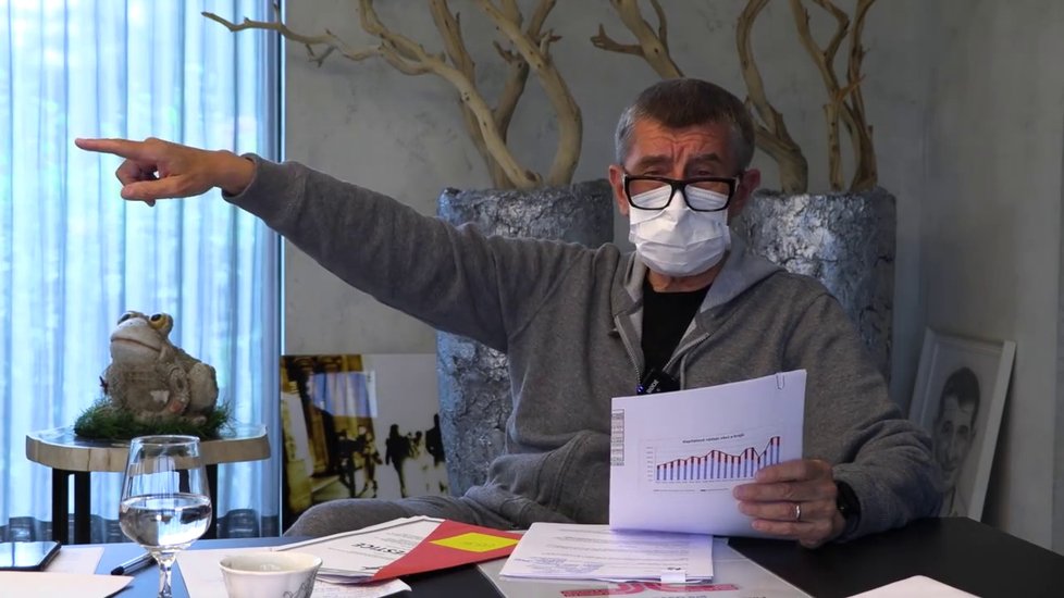 Andrej Babiš (ANO) během nedělního hlášení, kterému sám říká Čau, lidi.