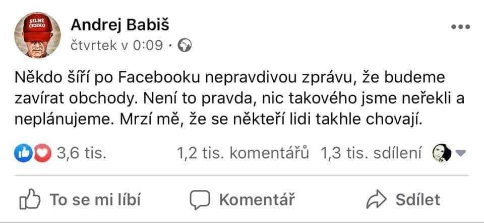 Ještě ve čtvrtek premiér Andrej Babiš uklidňoval, že Česko nebude zavírat obchody.