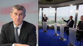 Andrej Babiš chyběl v Otázkách Václava Moravce, jeho židle vedle Miroslava Kalouska zůstala prázdná.