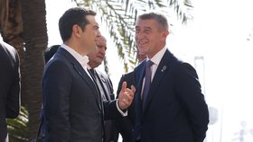 Andrej Babiš v italském Palermu s řeckým premiérem Alexisem Tsiprasem (13.11.2018)