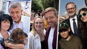 Andrej Babiš (ANO), Vít Rakušan (STAN) a Petr Fiala (ODS) během kampaně (srpen 2025)