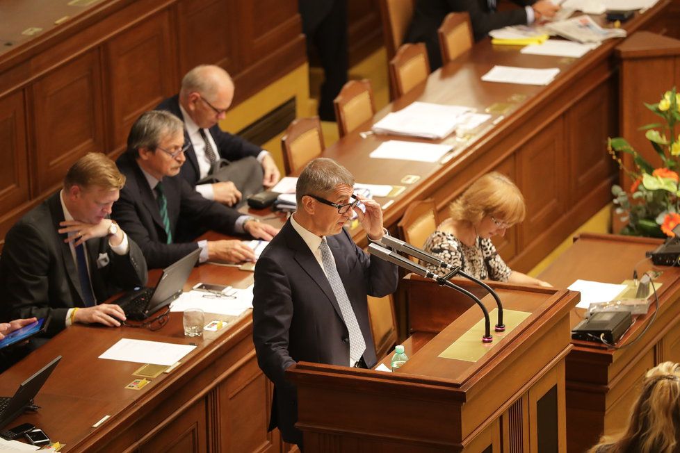 Šéf hnutí ANO Andrej Babiš požádal ve svém vystoupení poslance o vydání k trestnímu stíhání, Poslanecká sněmovna 6. září 2017.