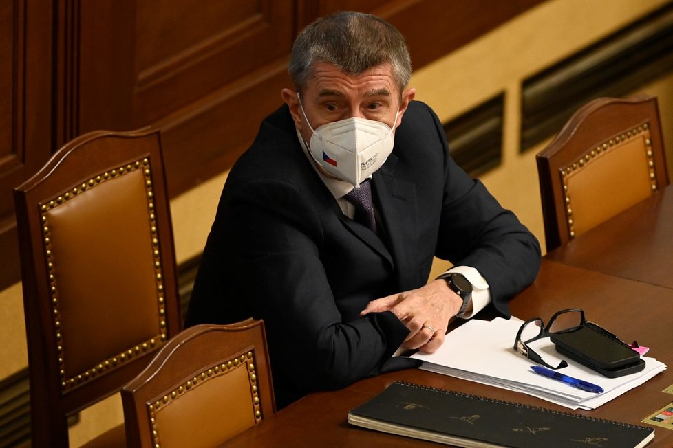 Premiér Andrej Babiš (ANO) během jednání Poslanecké sněmovny (13. 4. 2021)