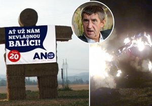 Neznámí vandalové zapálili ve Vracově nedaleko Hodonína předvolebního slaměného panáka strany ANO Andreje Babiše.