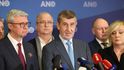 Andrej Babiš na tiskovce ANO po jednání předsednictva oznámil, že zůstává předsedou i poslancem (8.2.2023)
