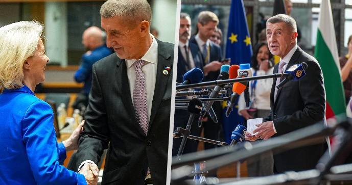 Premiér Andrej Babiš (ANO) v Bruselu, vlevo se šéfkou Evropské komise von der Leyenovou (březen 2026)