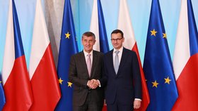 Český premiér Andrej Babiš na návštěvě Polska s premiérem Mateuszem Morawieckim
