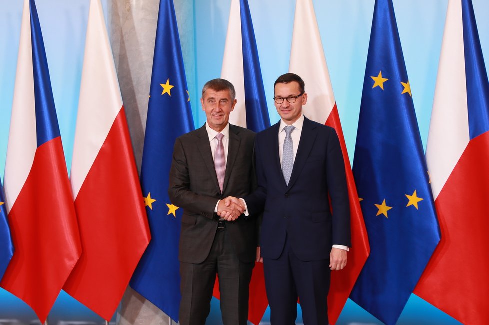 Český premiér Andrej Babiš na návštěvě Polska s premiérem Mateuszem Morawieckim