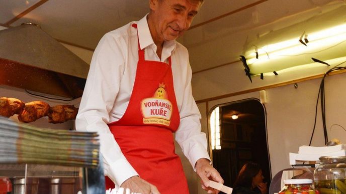 Andrej Babiš při natáčení televizní reklamy na Vodňanské kuře