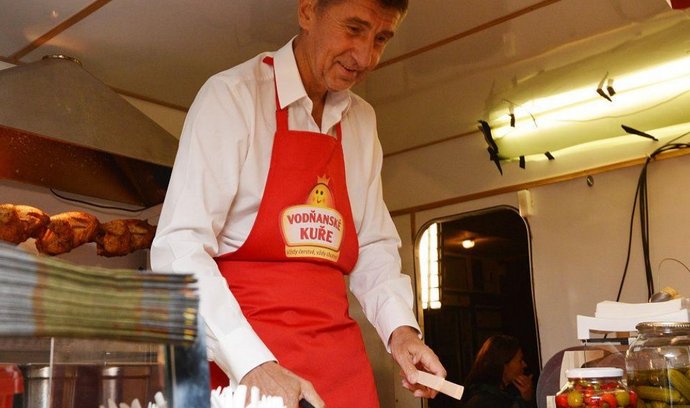 Andrej Babiš při natáčení televizní reklamy na Vodňanské kuře
