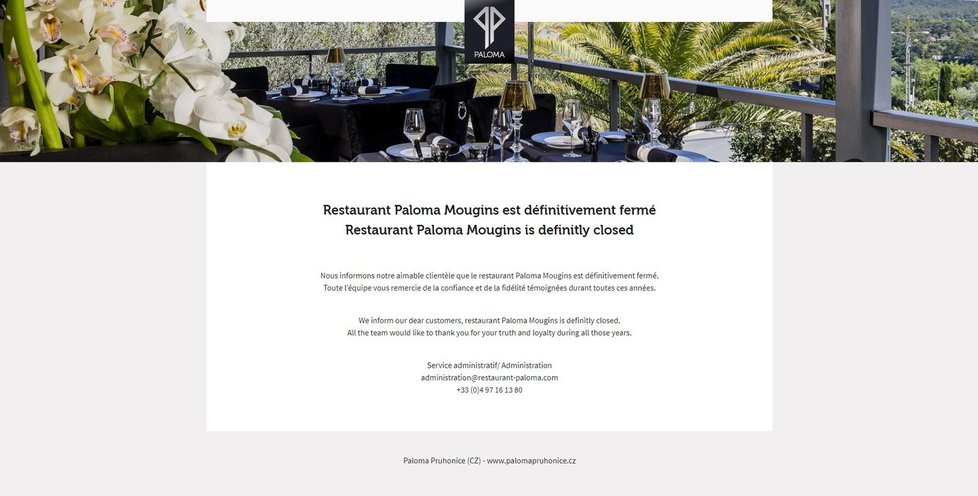 Takové oznámení o uzavření čeká na návštěvníky Babišovy luxusní restaurace ve Francii.