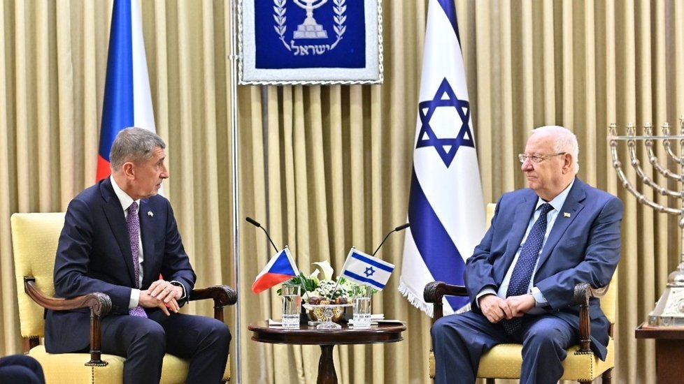 Premiér Andrej Babiš (ANO) a izraelský prezident Reuven Rivlin (22. 1. 2020)