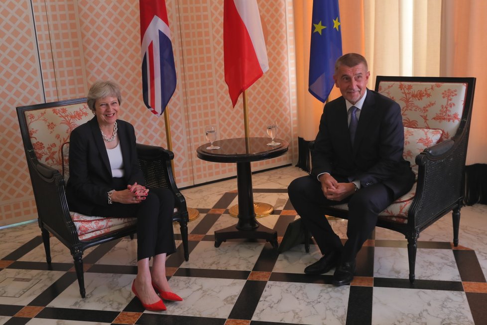 Andrej Babiš v Salzburgu jednal také s britskou premiérkou Theresou Mayovou.