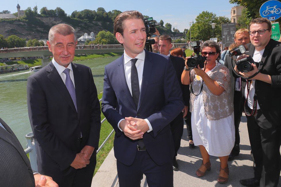 V Salzburku přivítal Babiše nejmladší evropský premiér Sebastian Kurz (27.7.2018).