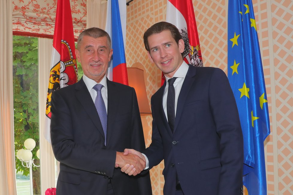 Andrej Babiš v Salzburgu se Sebastianem Kurzem (27.7.2018)