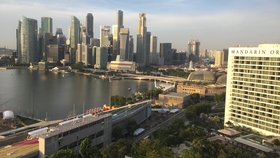 Pohled na ranní Singapur z hotelu Ritz Carlton