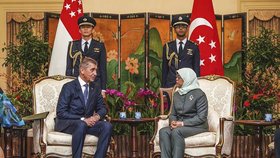 Andrej Babiš na setkání s prezidentkou Singapuru Halimah Yacobovou (14. 1. 2019).