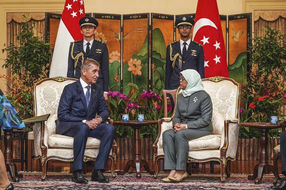 Andrej Babiš na setkání s prezidentkou Singapuru Halimah Yacobovou (14.1.2018).