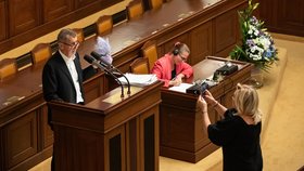 Andrej Babiš (ANO) vytáhl ve Sněmovně fialového mimoně.