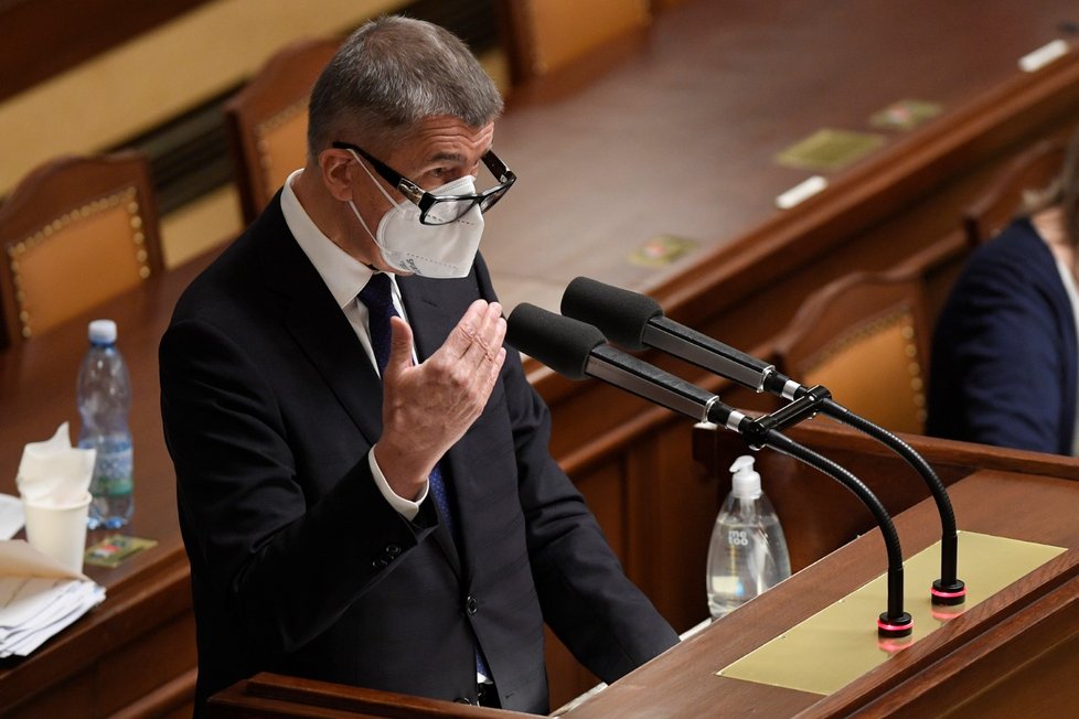 Schůze Poslanecké sněmovny, 30. října 2020 v Praze. Na snímku je premiér Andrej Babiš.