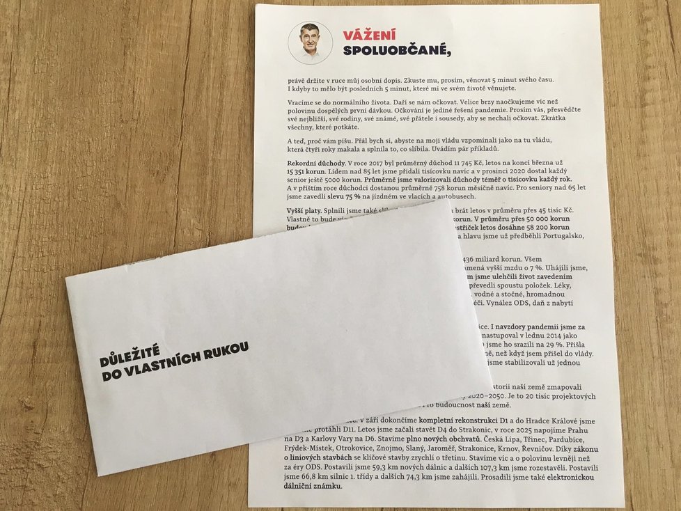 Kampaň před volbami 2021: Dopisy od Andreje Babiše voličům