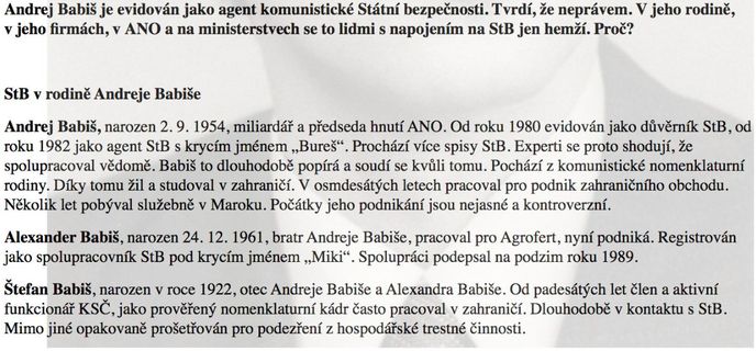 Seznam estébáků z okolí Andreje Babiše, který už několik let koluje po sociálních sítích