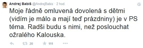 Andrej Babiš na Twitteru: Reakce na Kalouska