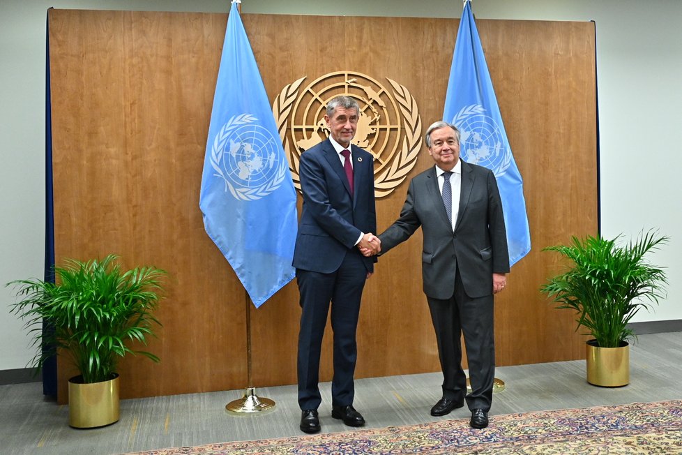 Andrej Babiš v New Yorku s generálním tajemníkem OSN Antóniem Guterresem