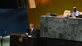 Andrej Babiš při projevu na Valném shromáždění OSN