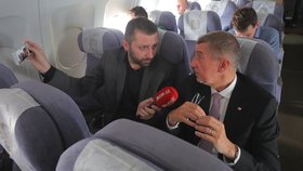 Andrej Babiš při rozhovoru pro Blesk Zprávy na palubě vládního speciálu