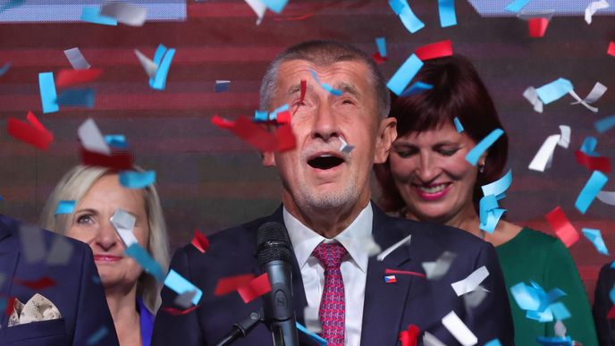 Vítězný projev Andreje Babiše ve volebním štábu na Chodově Vítězný projev Andreje Babiše ve volebním štábu na Chodově