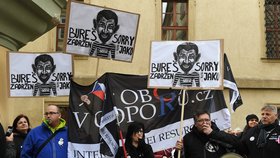 Demonstrace za vydání expremiéra Babiše v kauze Čapí hnízdo před Sněmovnou: Pořádal ji spolek Chcípl PES (18.1.2022)