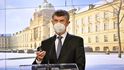 Premiér Andrej Babiš vystoupil 27. ledna 2021 v Praze na tiskové konferenci po mimořádném jednání vlády.