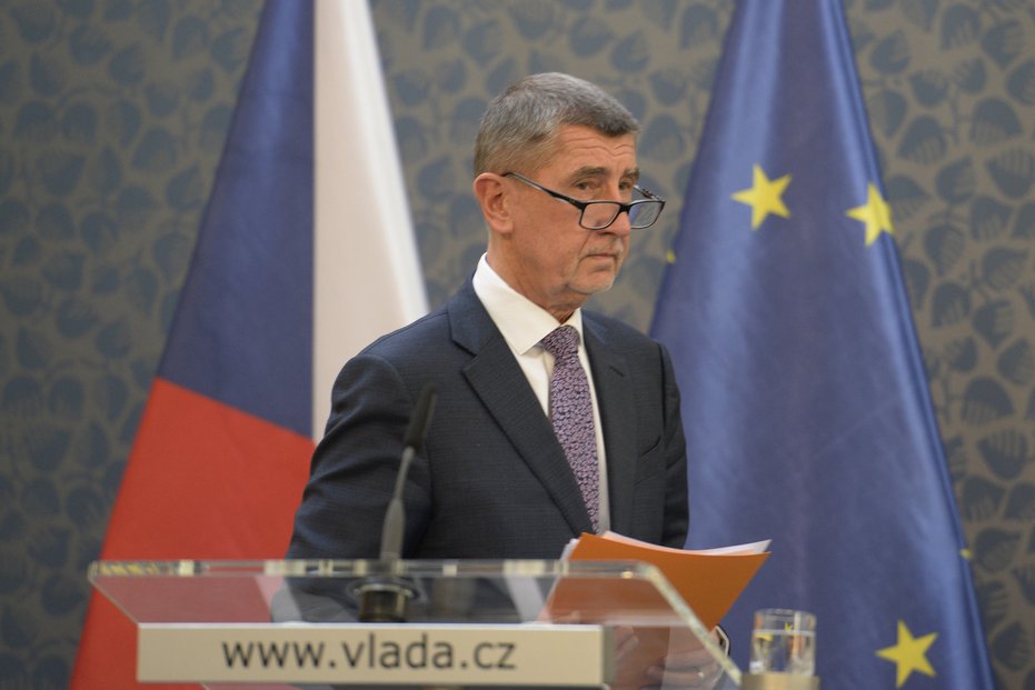 Premiér Andrej Babiš vystoupil 6. března 2020 na tiskové konferenci po koordinační schůzce na Úřadu vlády v Praze k aktuální situaci s výskytem koronaviru v České republice.