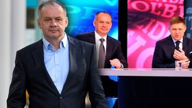 Kandidát na slovenského prezidenta Andrej Kiska (vpravo v TV studiu s Robertem Ficem)