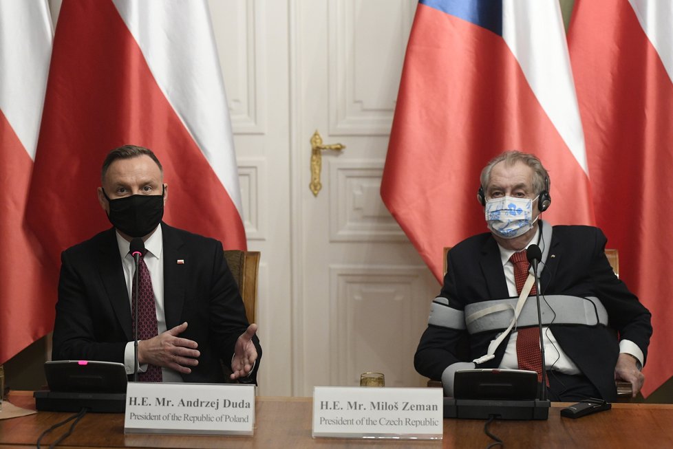 Společné jednání prezidenta Miloše Zemana a jeho polského protějšku Andrzeje Dudy (9.12.2020)