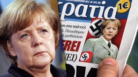 Merkel přirovnali k Hitlerovi: Angelu zobrazili v Řecku jako nacistického diktátora