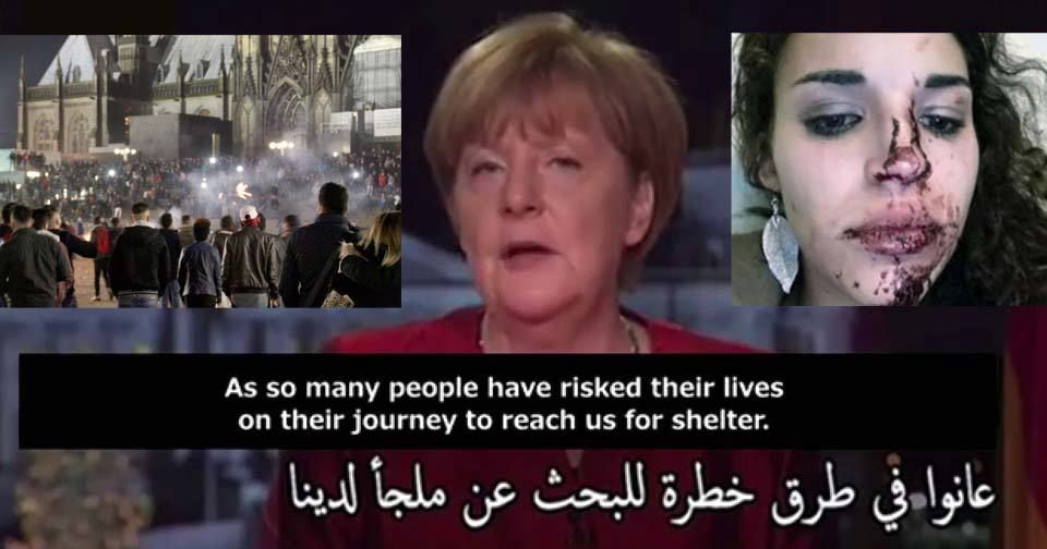 Zatímco Angela Merkel vítala v novoročním projevu uprchlíky s arabskými titulky, muži &#34;arabského a severoafrického vzezření&#34; zaútočili na Němky.