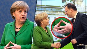 Německá kancléřka Angela Merkel dnes ukázala premiéru Nečasovi své oblíbené gesto - kosočtverec