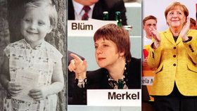 Jak šel čas s Angelou Merkelovou. Její historickou fotku použila CDU v kampani (vlevo). Prostřední snímek je zřejmě z doby, kdy byla ministryní v Kohlově vládě. Napravo aktuální snímek (23.9.2017).