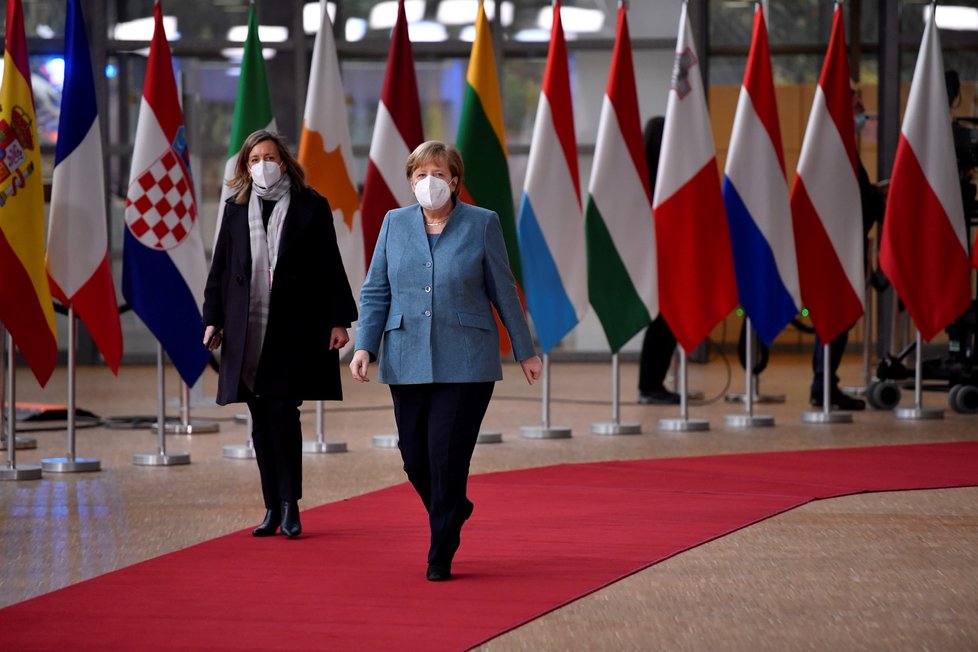 Německá kancléřka Angela Merkelová na summitu evropských lídrů v Bruselu (10. 12. 2020)