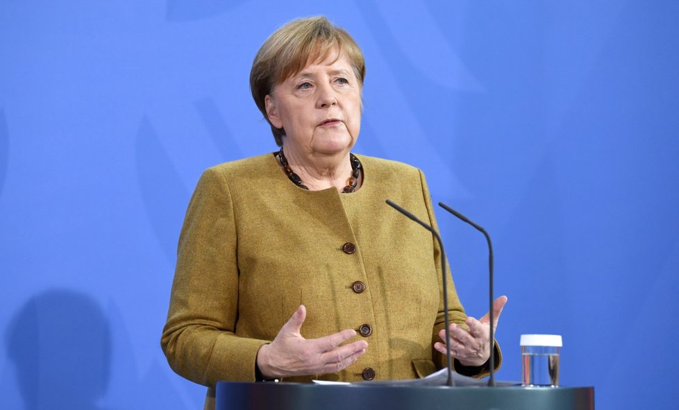 Německá kancléřka Angela Merkelová během konference G7 uskutečněné na dálku (19. 2. 2021)