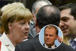 Angela Merkelová a Tsipras se nemohli dohodnout. Na pokraji krachu zachránil situaci Donald Tusk. (uprostřed)