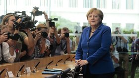 Německá kancléřka Angela Merkelová na velké tiskové konferenci v Berlíně