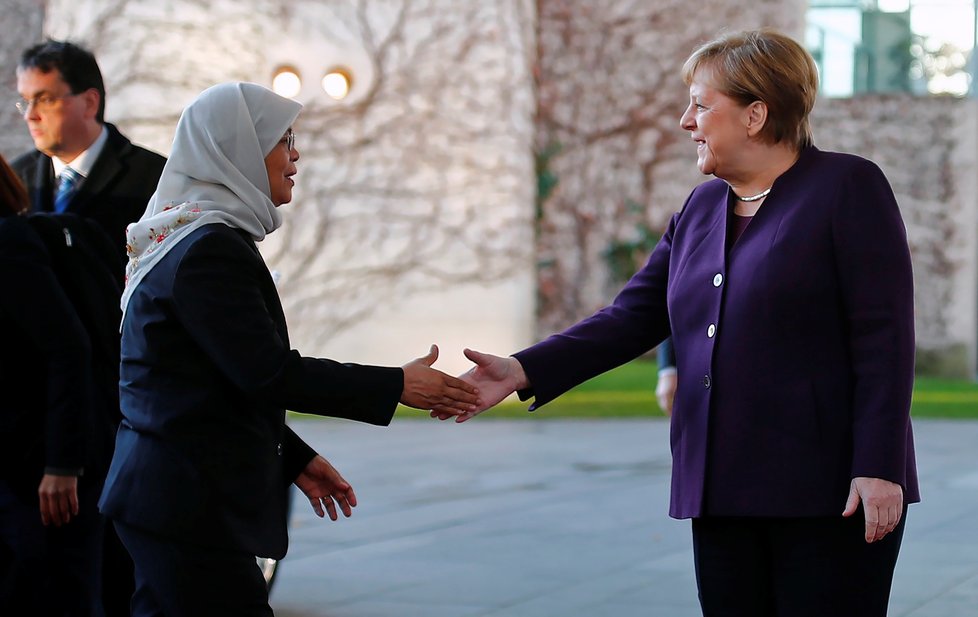 Angela Merkelová v Berlíně s prezidentskou Singapuru Halimah Yacobovou (10.12.2019)