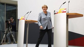 Angela Merkelová na tiskovce den poté, co počtvrté v řadě vyhrála německé volby.