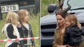 Angelina vozí svá dvojčata na natáčení